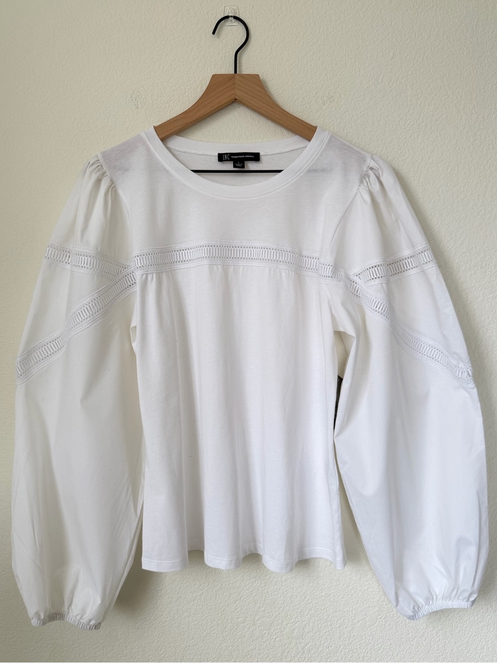 INC International Concepts White Statement Balloon Sleeve Blouse L NWT